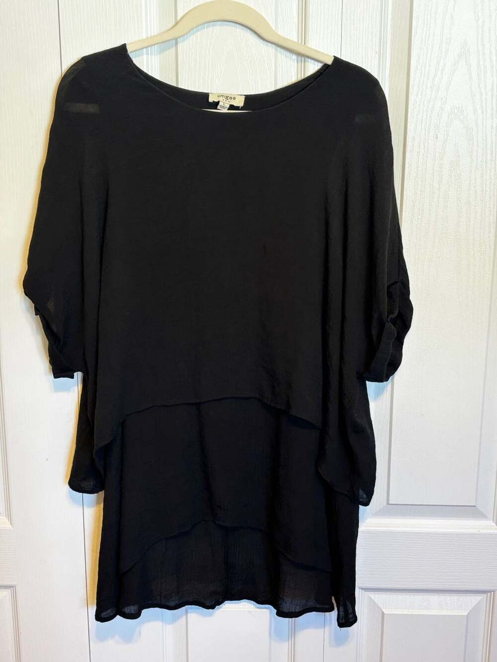 Umgee Black Layered Cuffed Half Sleeve Tunic Top Size L